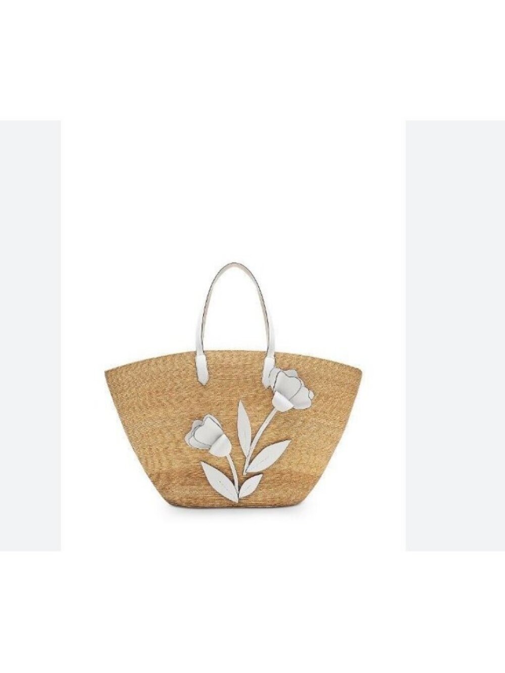 OSCAR DE LA RENTA tulip raffia large tote + Dust bag --NATURAL/WHITE
